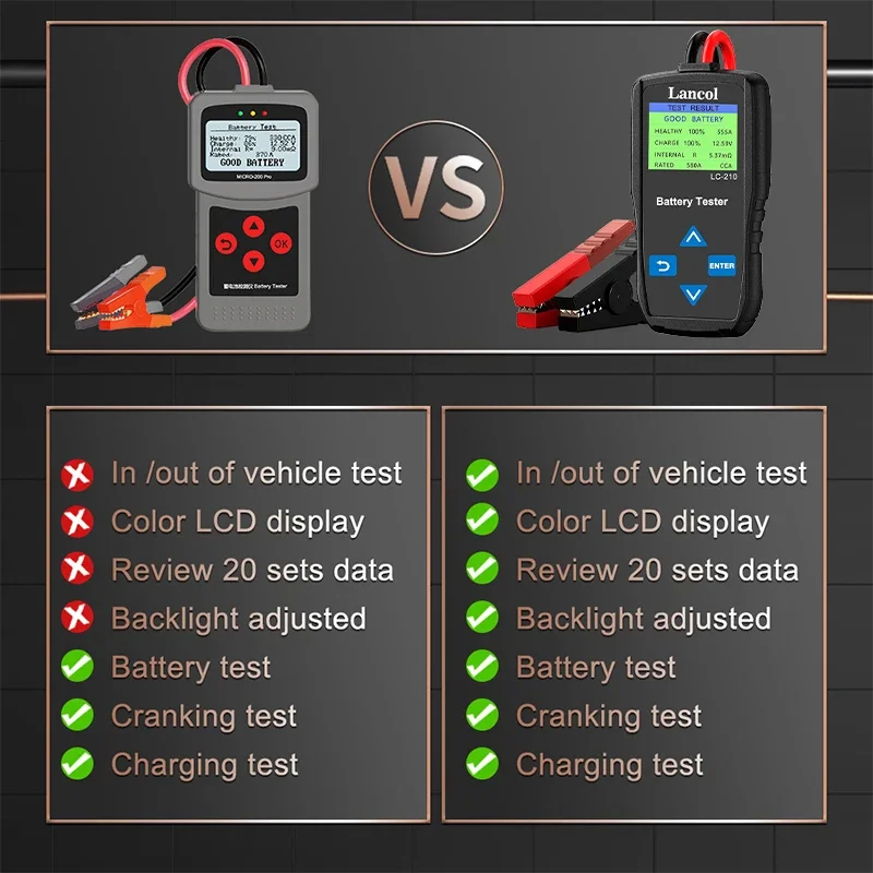 جهاز اختبار بطارية السيارة الذكية من Lancol بشاشة LCD ، محلل نظام ، مولد كهربائي للسيارات ، 40-2000 CCA ، LC210 ، 12 فولت ، 24 فولت