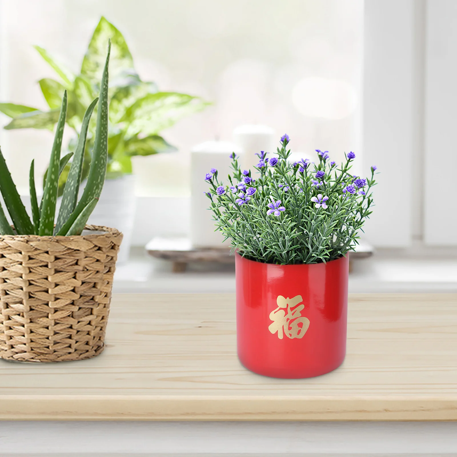 Red Fu Iron Flower Arrangement Container Chinese Chinese New Year Adornment New Year Decor For Home Wedding Party Unique Holder