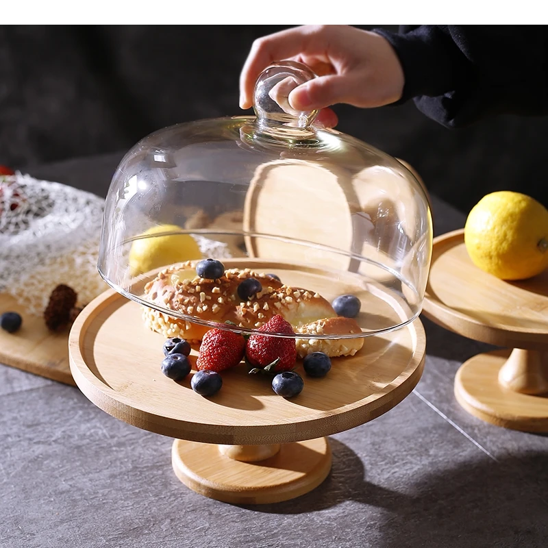 

Европейский стиль, высокая подставка для торта, поднос из дерева акации, прозрачная стеклянная крышка, инструменты для домашнего украшения