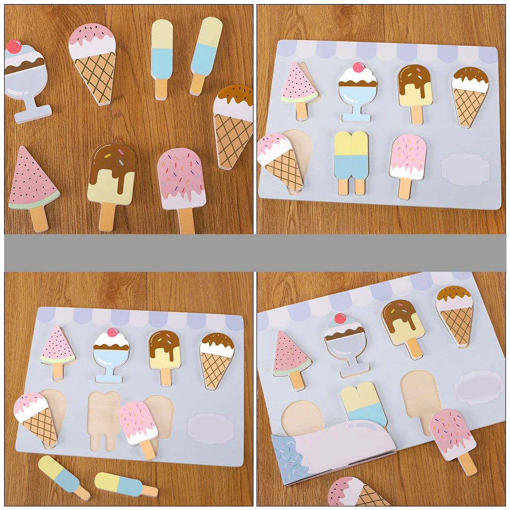 Ice Cream Puzzle Play Toy Shop Preschool Toys Wooden Kid Learning Color Recognition Kids Puzzles Pretend Child Children
