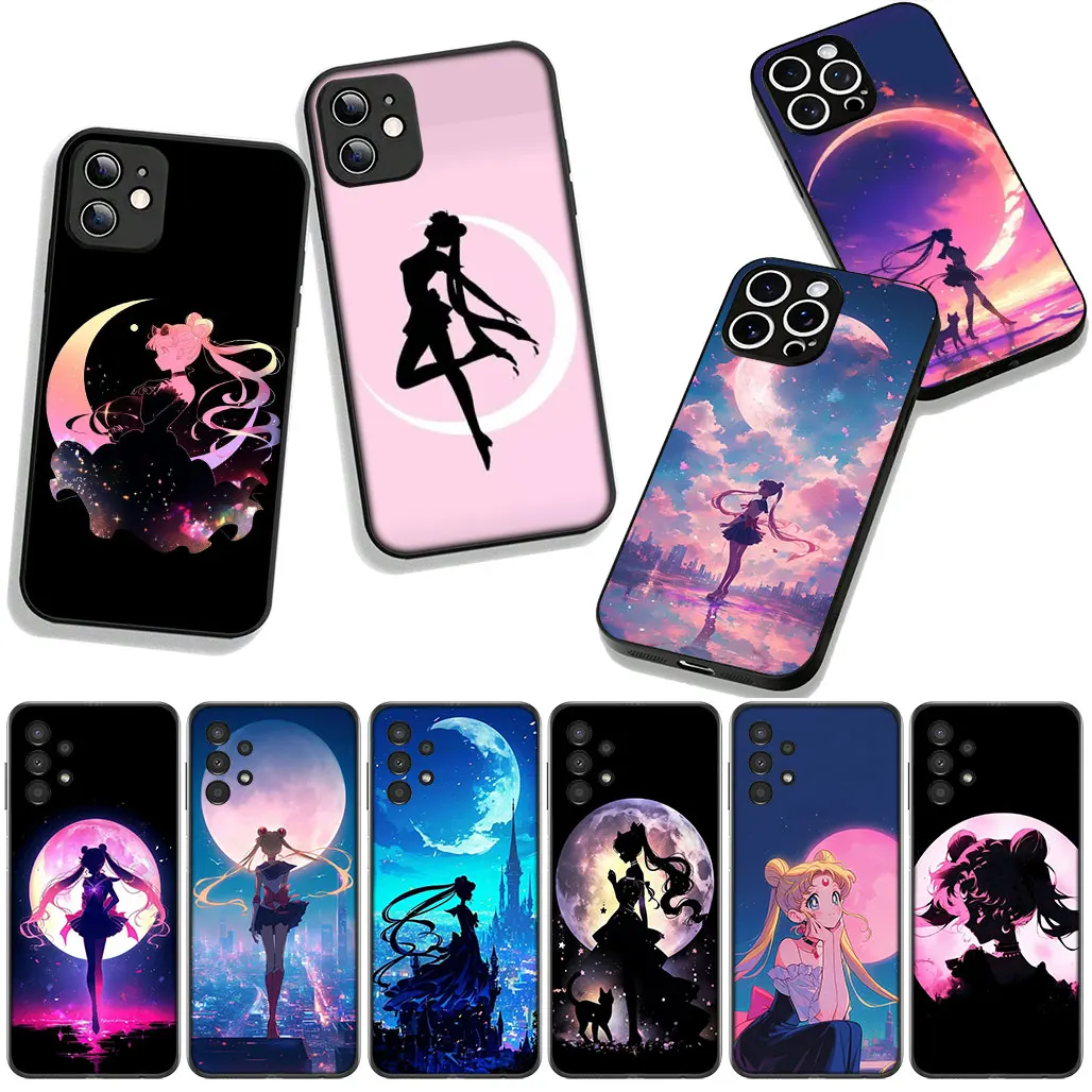 Comics S-Sailors Cat Moon Phone Case for Samsung Galaxy A36 A17 A26 A07 A35 A54 S8 S9 S20 S21 FE S10 Plus A53 A13 A33 A34 Cover