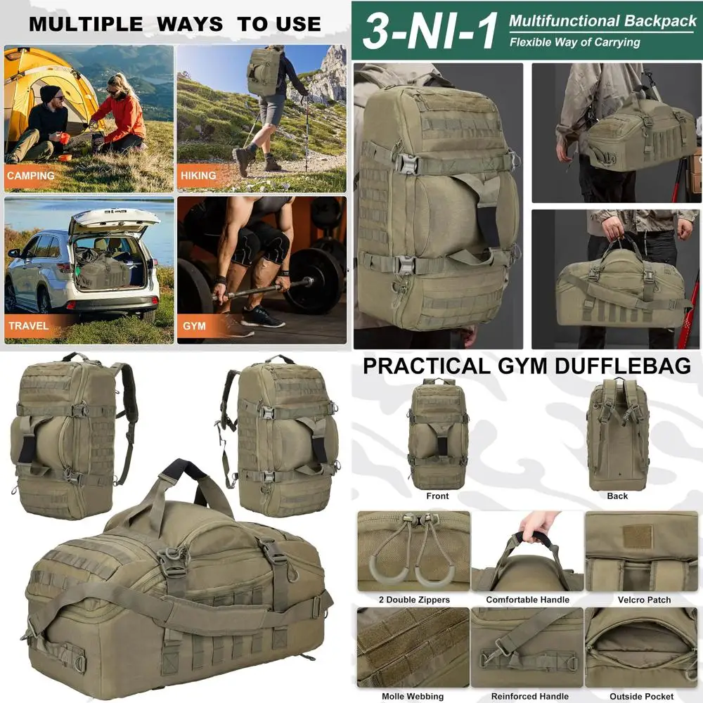 

Зеленая тактическая спортивная сумка-даффл объемом 80 л для путешествий, кемпинга и охоты