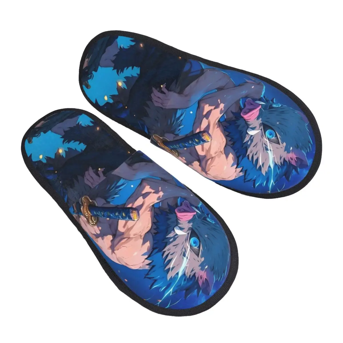 

Inosuke Hashibira Winter House Slippers Living Room Anime Demon Slayer Cozy Household Fur Slides Slippers Anti Slip