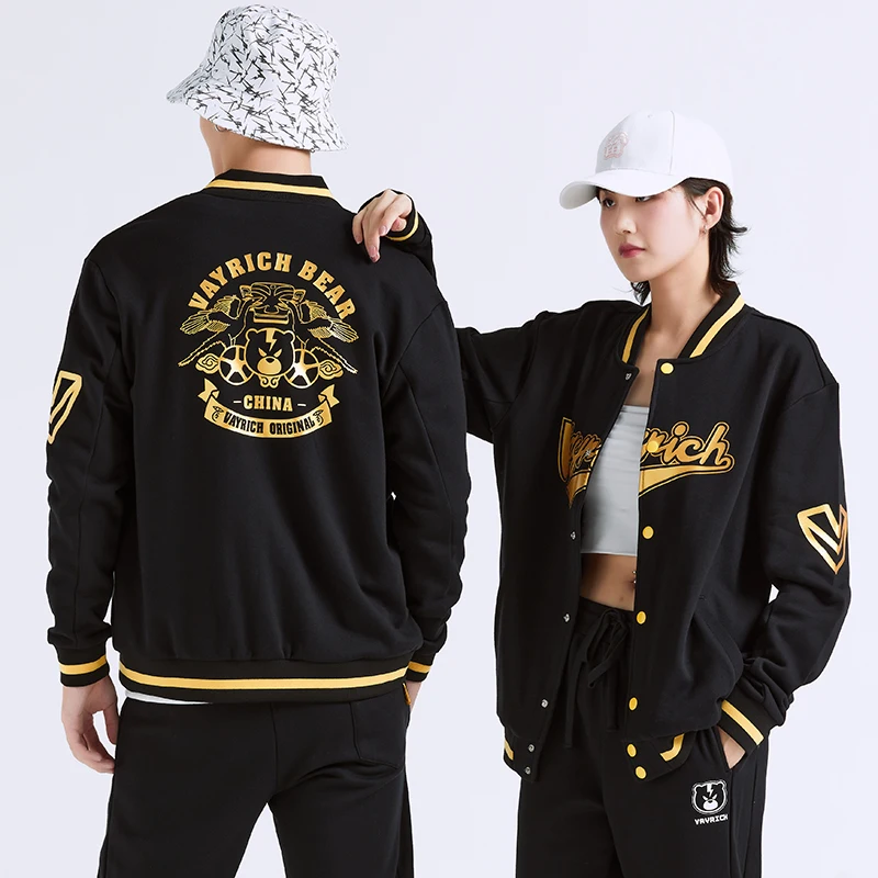 Sanxingdui Vayrich Branded 100% Cotton Full-Snap Baseball Bomber Jacket Streetwear Hip Hop Unisex College Casual Outerwear Coats