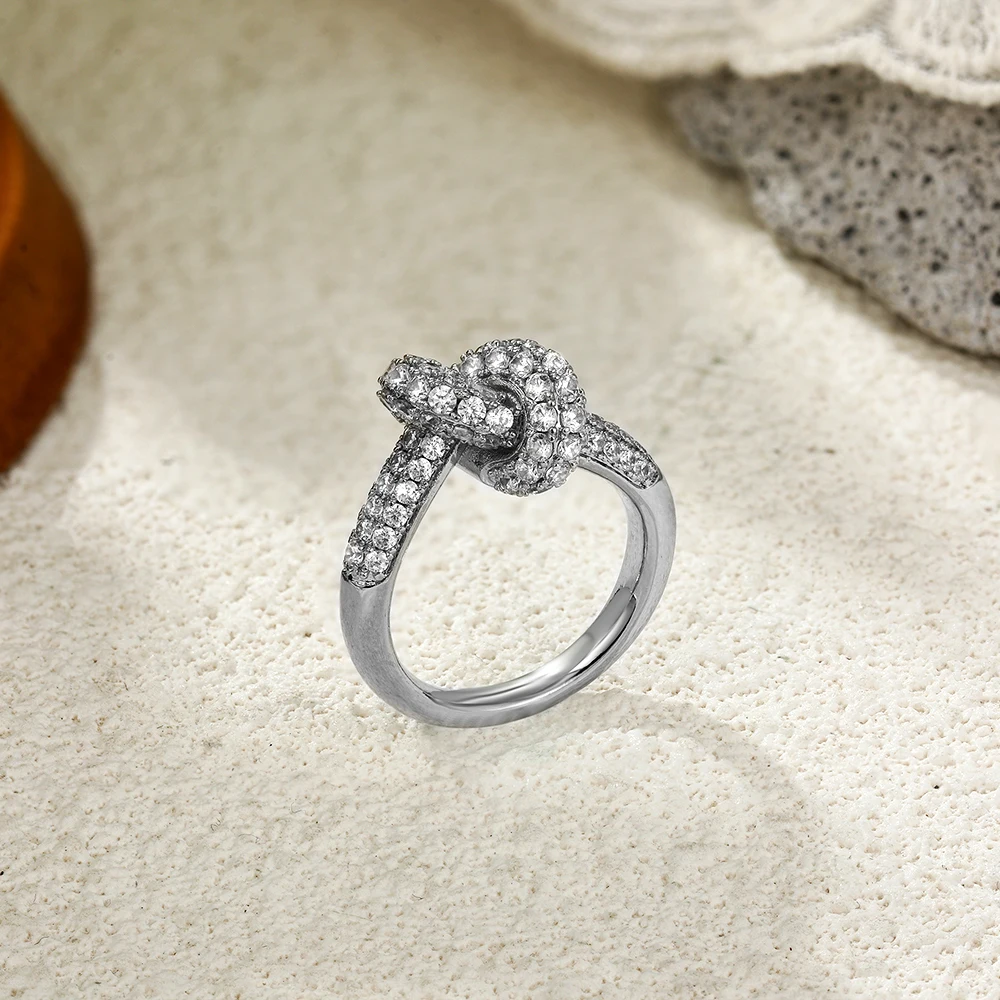 Women Waterproof Stainless Steel Geometric Wed Ring Creative Inlaid Multicolored Zircon Knot Rings Designer Jewelry Accessories