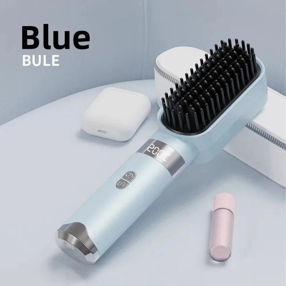 Portable Wireless Hair Straightener 3 Temp Settings Type-C Straight Hair Comb LCD Display 140-200C° Straightening Comb