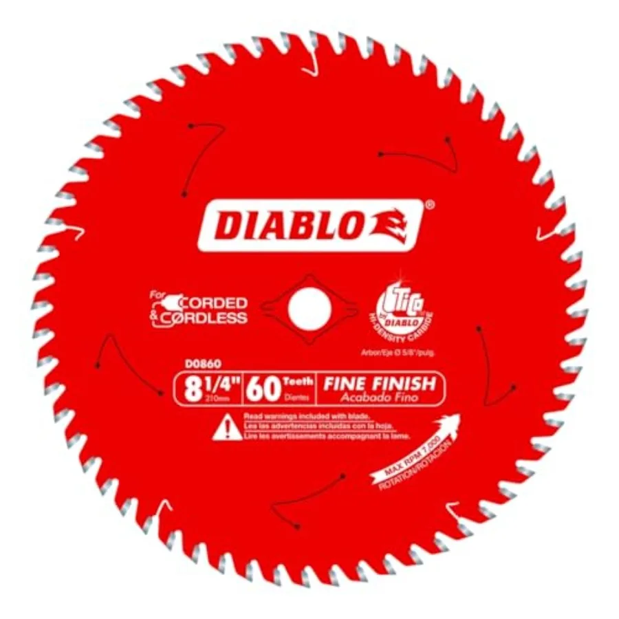 

Saw Blade with Tico Hi-Density Carbide and Perma-Shield - Ideal for Wood Plywood and Melamine - 8-1/4 in Diameter 60 ATB Teeth