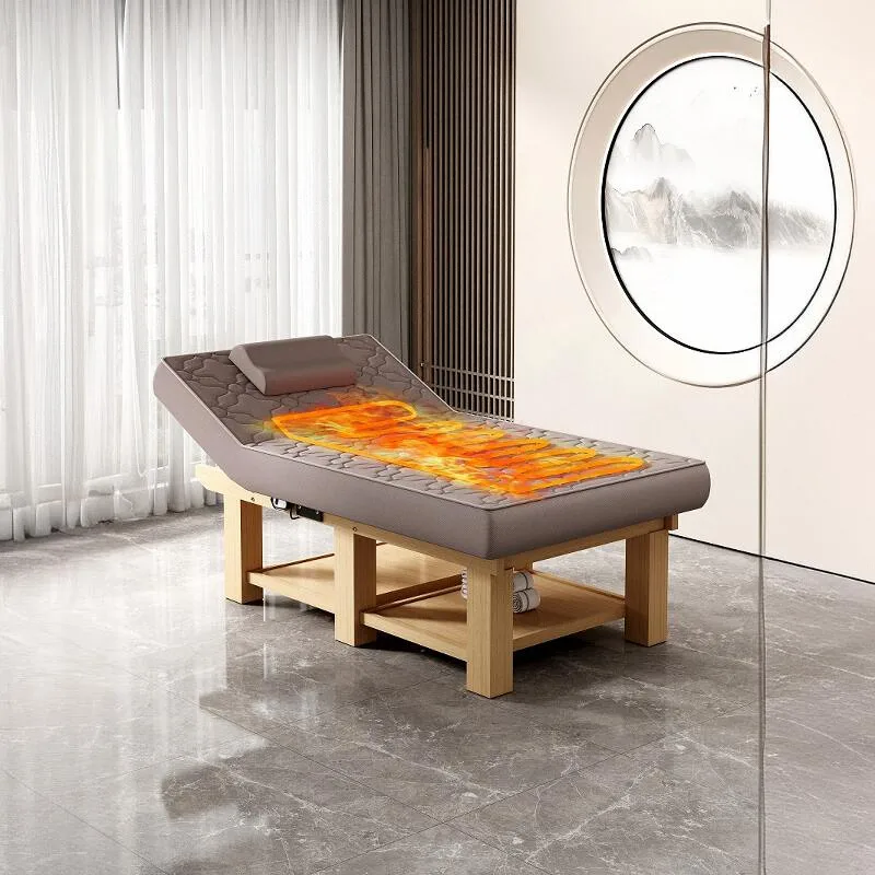 Large electric lifting beauty bed Solid wood latex beauty salon special heating ear picking massage bed Massage spa bed