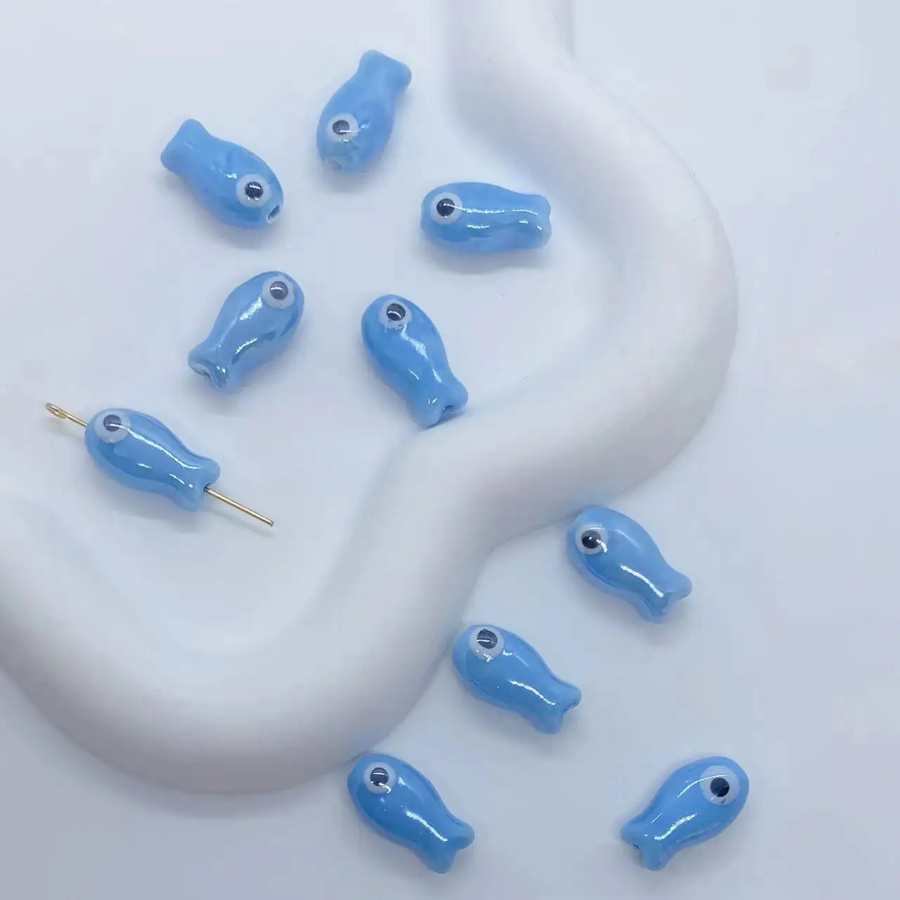 New 10Pcs Retro Small Fish Beads Charms Ceramic Spacer Loose Beads For Jewelry Making DIY Bracelet Accessories