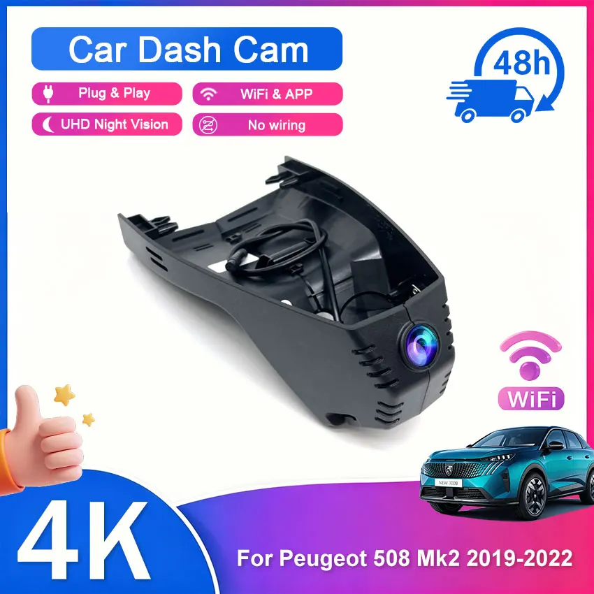 New Car DVR UHD 4K Car Dash Cam WIFI APP Video Recorder Front With Rear View Night Vision 4K For Peugeot 508 2nd Gen 2019-2022