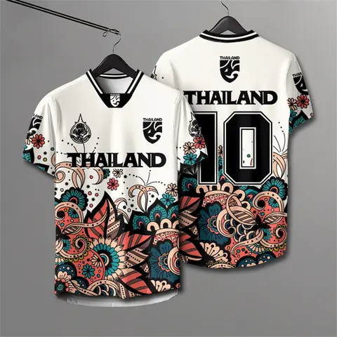 Thailand National Soccer Jersey, Bohemian Floral All Over Print Quick Dry Top For Trendy Viral Culture Football Fan Daily Street
