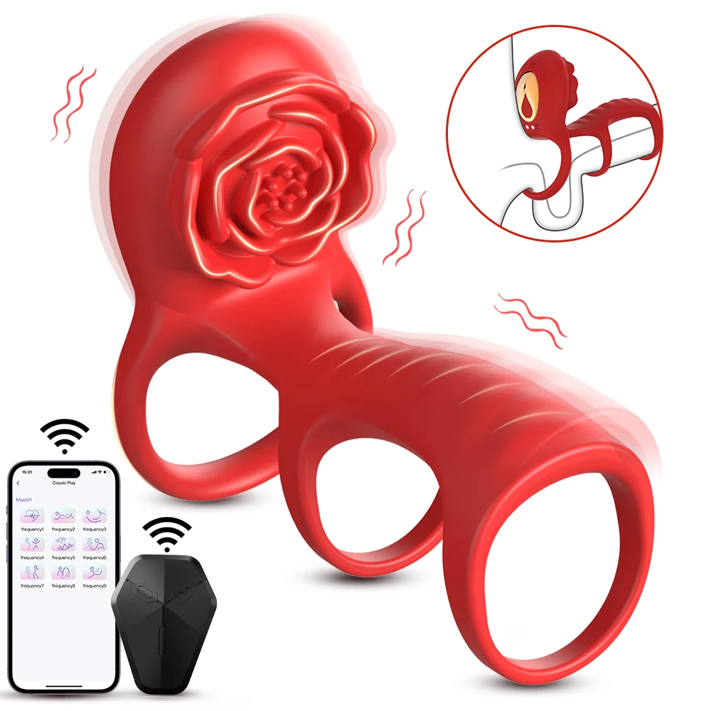 

APP Penis Ring Vibrator Remote Control 4 In 1 Vibrating Cock Ring Male Trainer Delay Ejaculation Stimulate Sex Toys for Couple