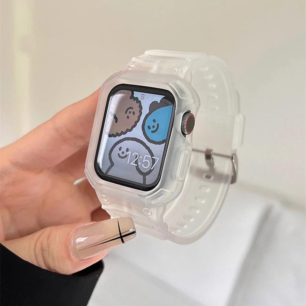 Fashion TPU Band + Case For Apple Watch Series 8 7 6 SE 5 4 3 2 1 Sport Watch Strap for IWatch 42mm 38 40 41 46 44 45mm Correa image 2
