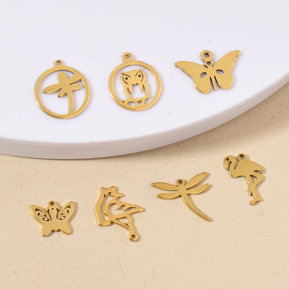 10pcs Stainless Steel Animal Charms Bird/Crane/Dragonfly Pendants for Making Anklet Bracelet Necklace DIY Handmade Accessories