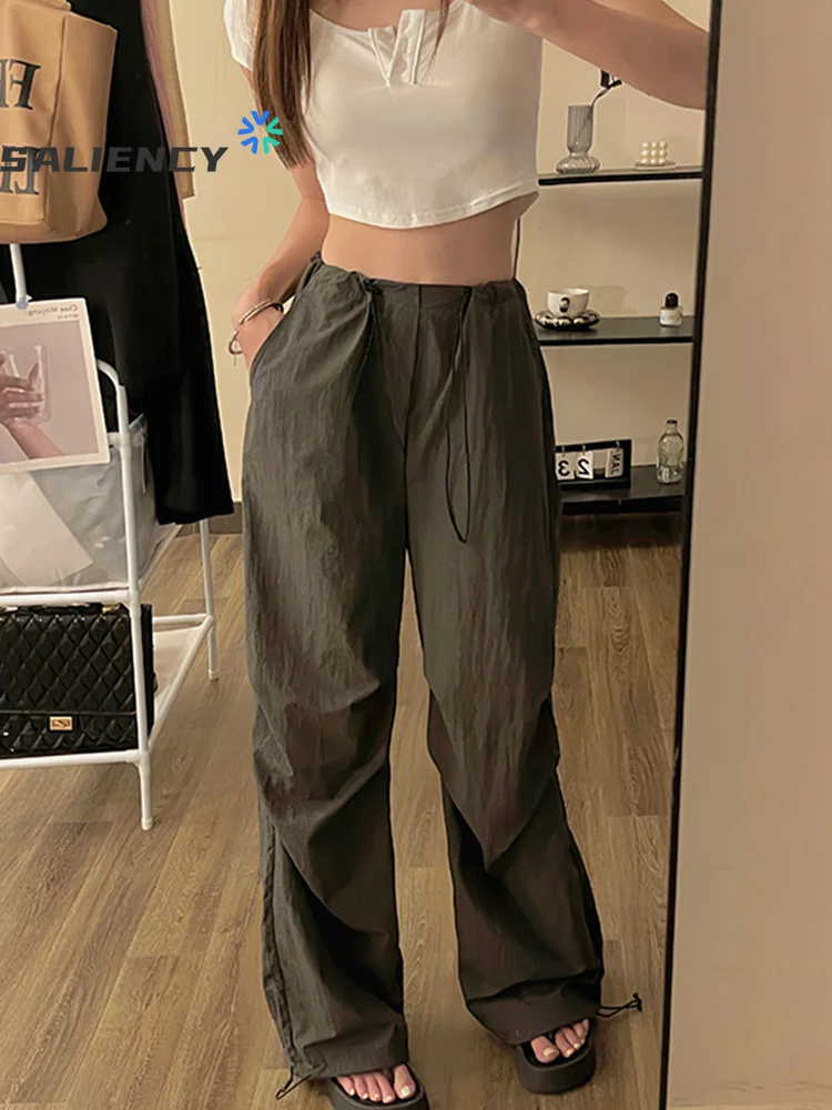 Black Work Pants Women Drawstring Wide-leg Pants Thin Section Speed Dry Pants Casual Sweatpants Summer Versatile Trousers