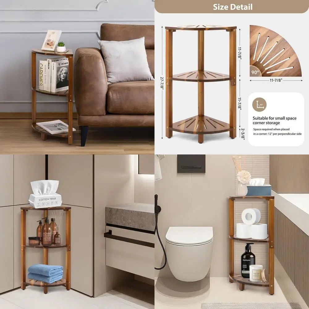 

3-уровневая душевая кабина из дерева акации — стоячая полка для ванной комнаты, органайзер для хранения в душе, спальне, гостиной и кухне