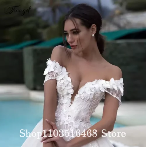 Robe de mariée trapèze en dentelle, épaules dénudées, avec des appliques élégantes, grande taille, décolleté en V profond, personnalisée, nouvelle collection