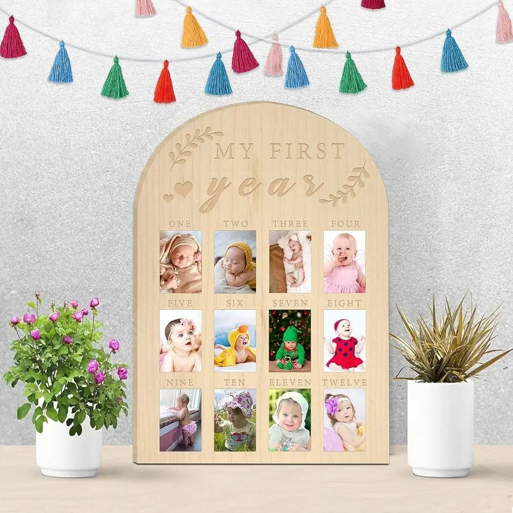 My First Year Photo Display Wood Board Baby\'s First Year Photo Frame Milestone Board 12 Months Baby Picture Frame 1st Birthday