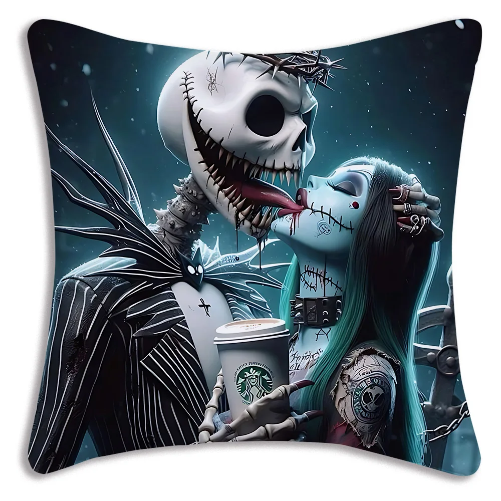 Disney Jack Skellington Cartoon Pillow Covers Cartoon Sofa Decorative Home Double-sided Printing Short Plush Cute Cushion Cover