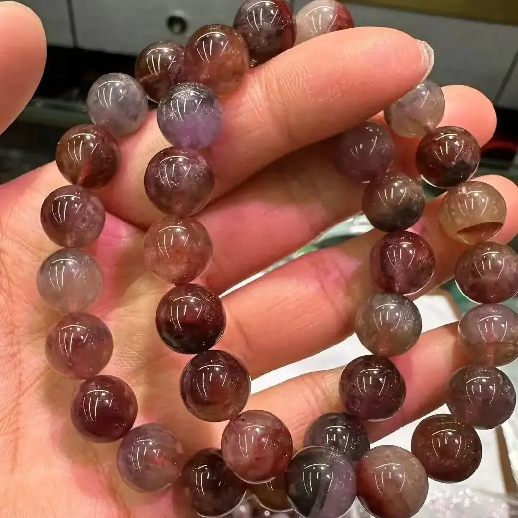 Cacoxenite Auralite 23 Bracelet Natural Stone  Purple Lodolite Quartz Round Loose Beads Gemstone for Jewelry Making DIY