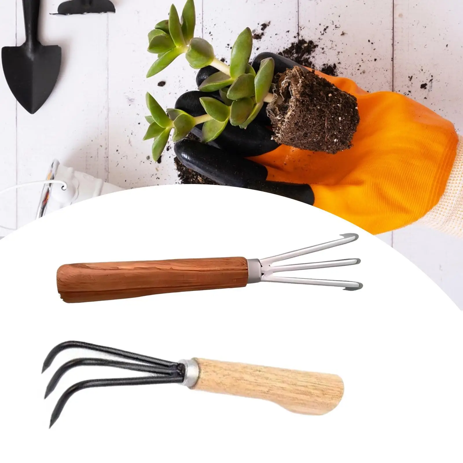 Hand Rake Wooden Handle Mini Multifunctional Garden Tool for Weeding Digging