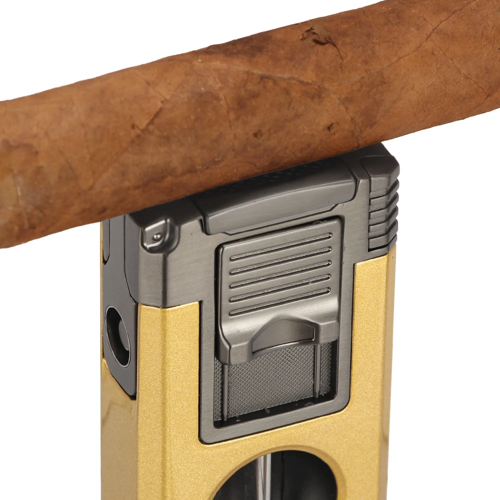 GALINER-encendedor de cigarros con cortador en V, encendedores portátiles de soplete de Gas butano, agujas de dragado de Metal, soporte para cigarros