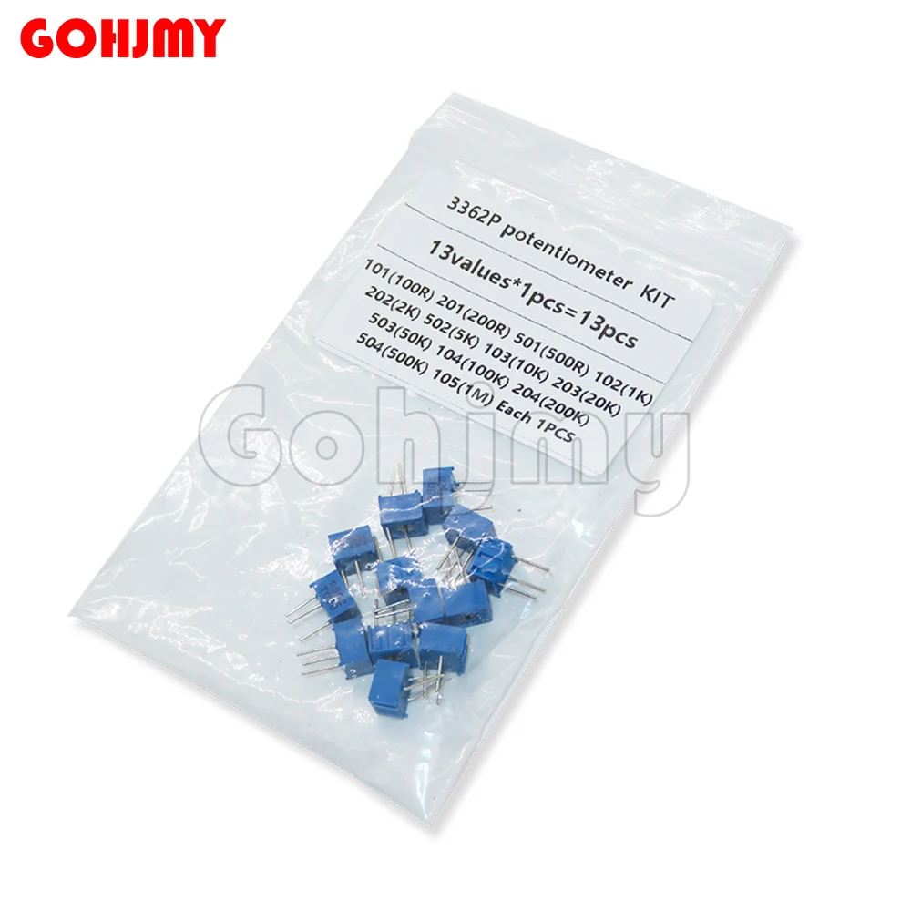 13kinds * 1pcs=13PCS 3362P Adjustable Potentiometer Kit Contains 100R 200R 500R 1K 2K 5K 10K 20K 50K 100K 200K 1M