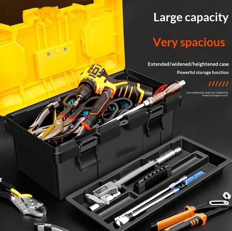 Heavy Duty Thickened Plastic Tool Box With Clear Compartments And Secure Latch Perfect For Home Garage DIY Repair Work