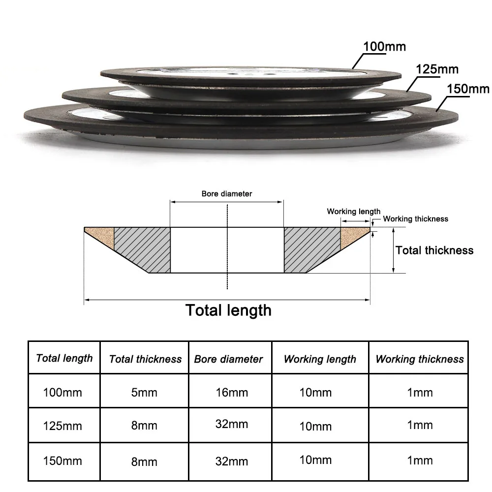Imagem -02 - Diamante Moagem Disco de Corte 100 125 150 mm Resina Bond Moedor para Tungstênio Aço Fresa Apontador 150 320grit 1pc