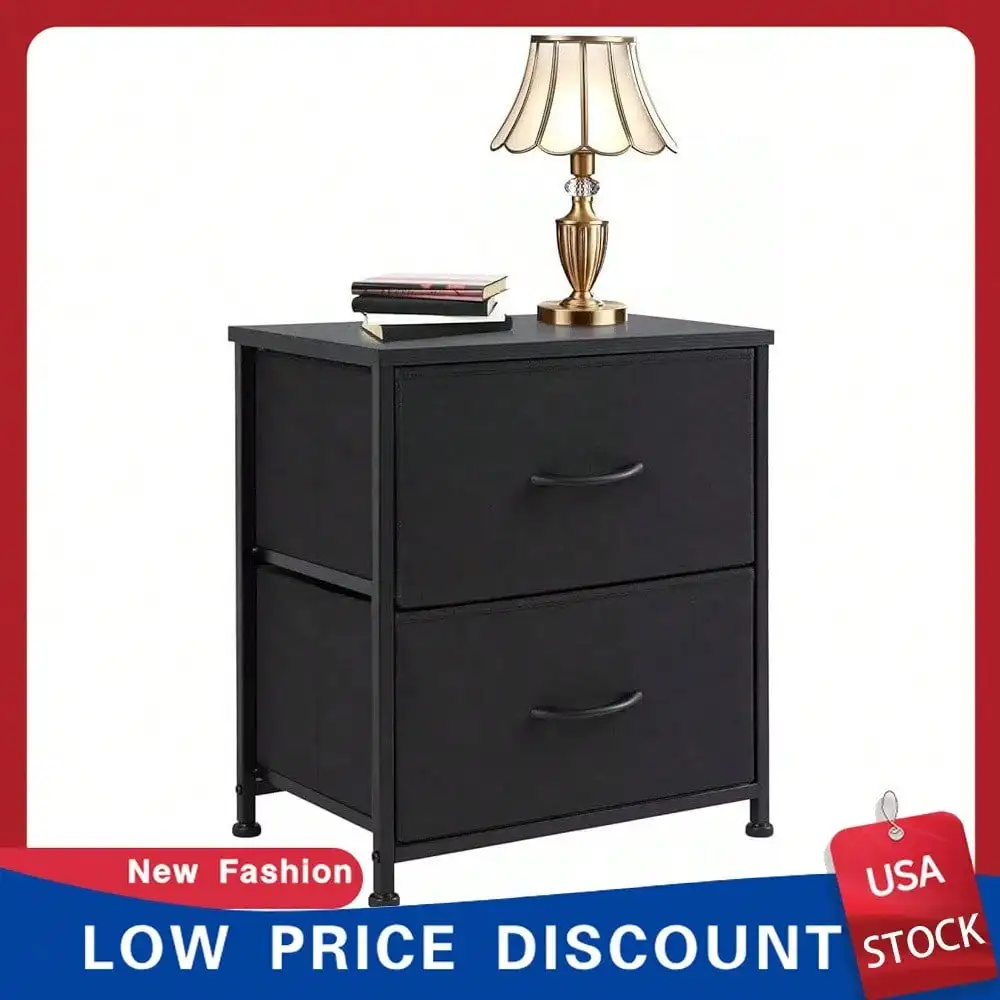 Nightstand End Table Side Table with 2 Fabric Drawers Bedside Table for Bedroom