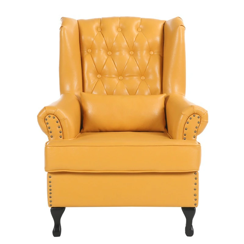 #Factory Wholesale High Back Wing Chair Leather Antique Accent Chesterfield Wing Back Chair Armchair With Solid Wood Legs