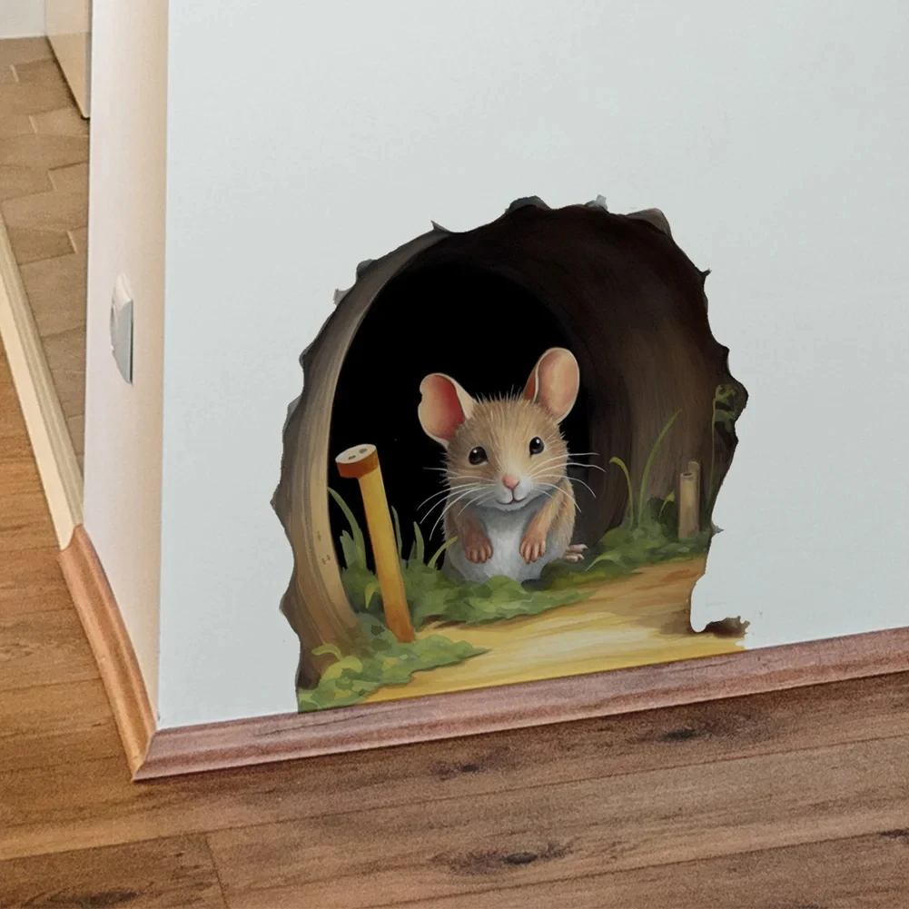 Cute Mouse Hole Wall Sticker Living Room Wall Edge Home Decoration Mural For Kids Bedroom Home Wallpaper Funny Rats Decals S332