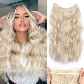 2clip Fish Line Layered Hairpiece estensioni dei capelli in filo sintetico 20 pollici lunghi ondulati fermagli per capelli falsi sulle estensioni dei capelli