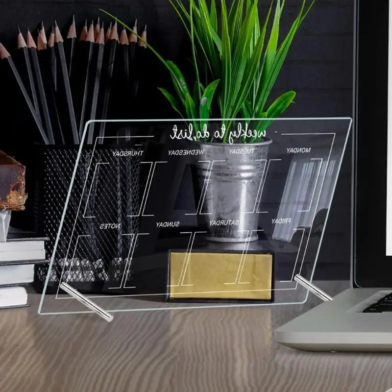 D5BB Clear Dry Lobes Board Office Desk White Boards Home Acryl Desktop Memo Board Desk Whiteboard Schreibbrett mit Stiften