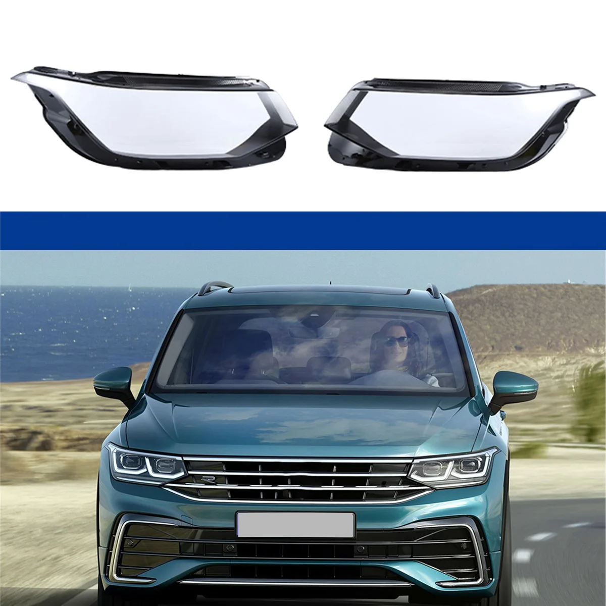 For VW Tiguan L 2022 Head Light Lamp Cover Shade Transparent Lampshade Headlight Shell Organic Glass Replace Right