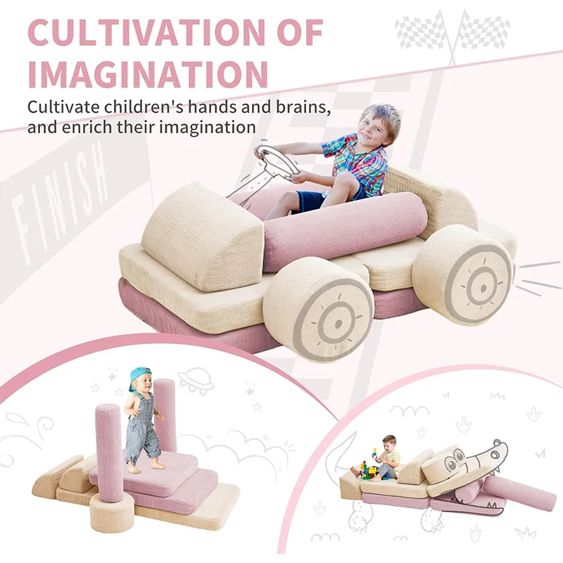 Sectional Split Floor Sofa, Large Building Block Soft Foam Climbing Combination Play Cushions