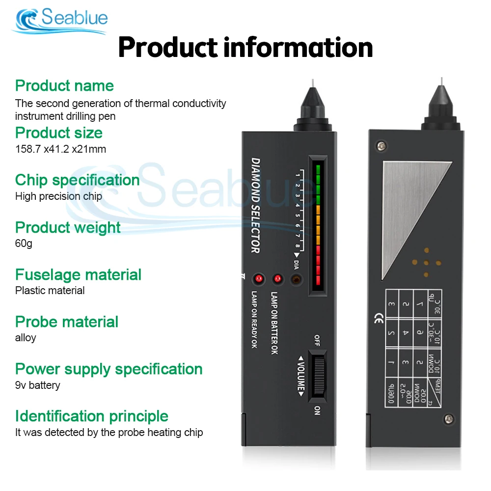 DC 9V Diamond Tester Probe Pen Mohs Hardness Tester Thermal Conductivity Tester Portable Identification and Testing Tool