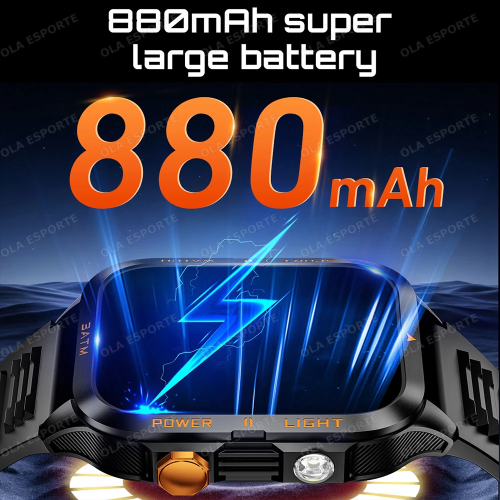 2025 الرياضة في الهواء الطلق ساعة ذكية الرجال 1.96 "HD شاشة مصباح ليد جيب 800mAh بطارية كبيرة معدل ضربات القلب مقاوم للماء BT المكالمات Smartwatch