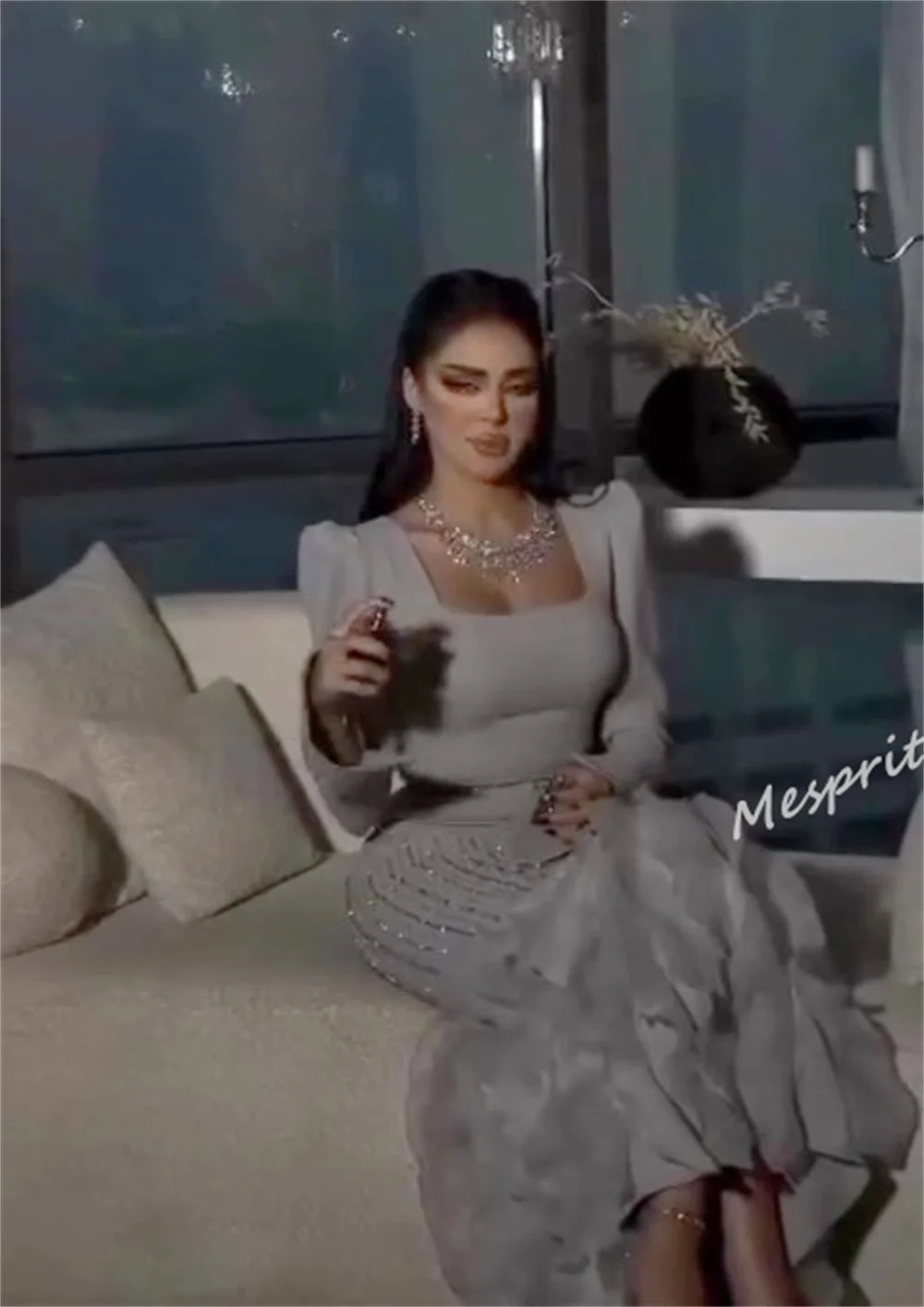 Customized Customized Fashion Square Mermaid Floor Length Evening es Rhinestone Chiffon Customized