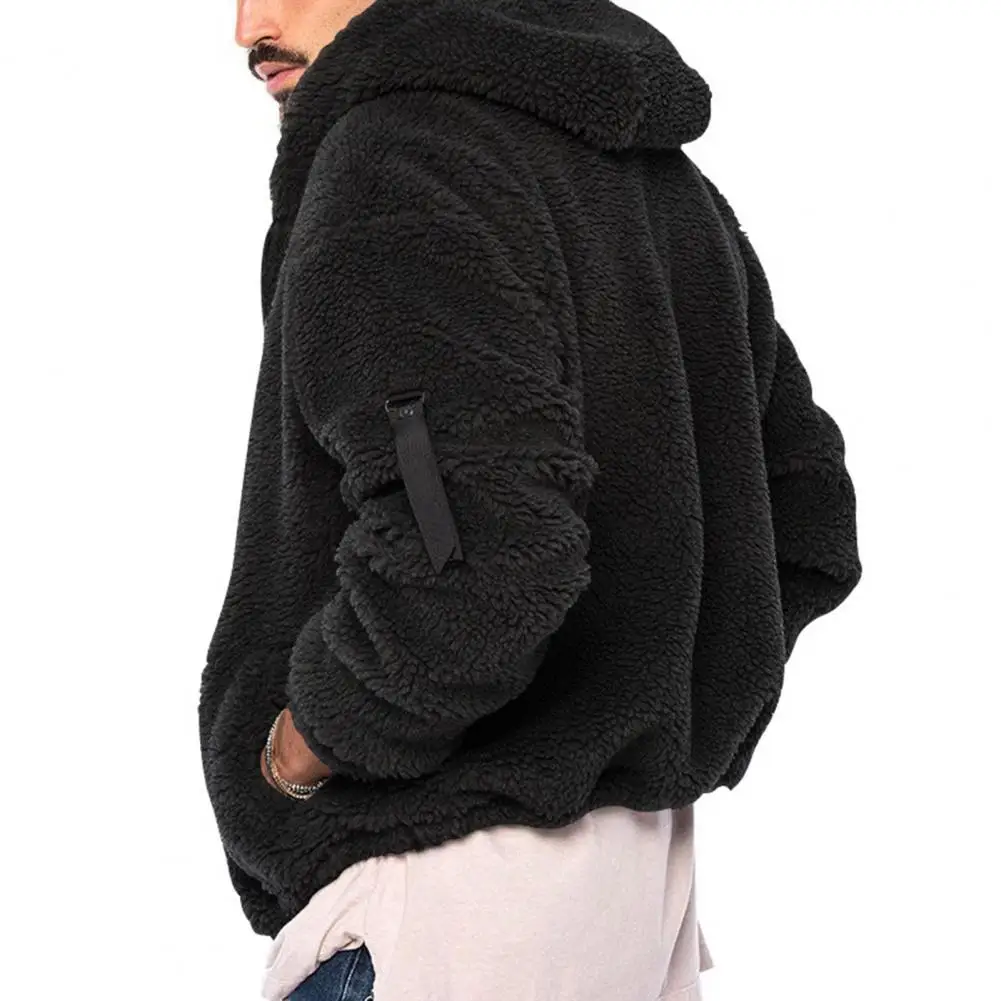 Hoodie with Side Pockets Men Winter Hoodie Cozy Hooded Men\'s Winter Coat Thick Plush Zipper Closure Soft Pockets Warm Cold