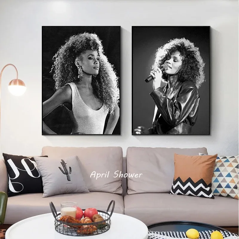 نجم موسيقى سوبر مشهور ، مغني ويتني هيوستن ، ملصقات عتيقة ، لوحة قماشية ، مطبوعات ، فن جداري ، غرفة ، ديكور منزلي #4