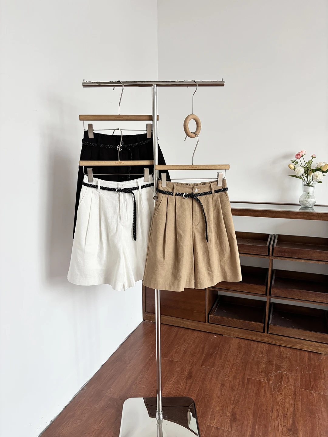 

Korean Style Lazy Casual High Waist Loose Wide Leg Pants Women's Five-Point Belted Summer New Arrival Polyester Fiber