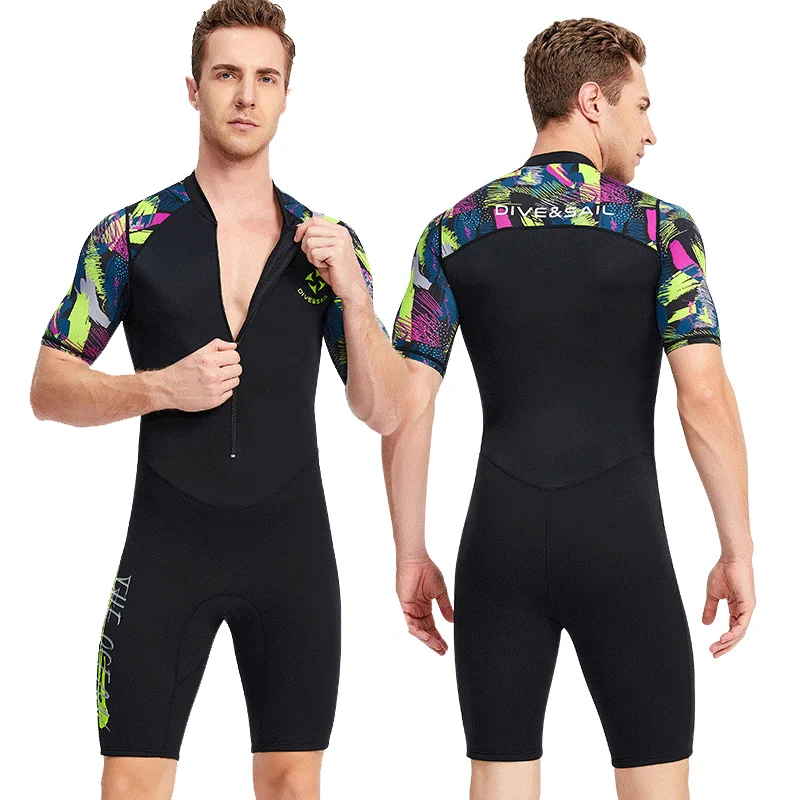 

New Men Wetsuit Neoprene 1.5MM One-Piece Swimsuits Front Zip Sun Protection Quick Dry Surfing Rash Guards Snorkeling Diving Suit