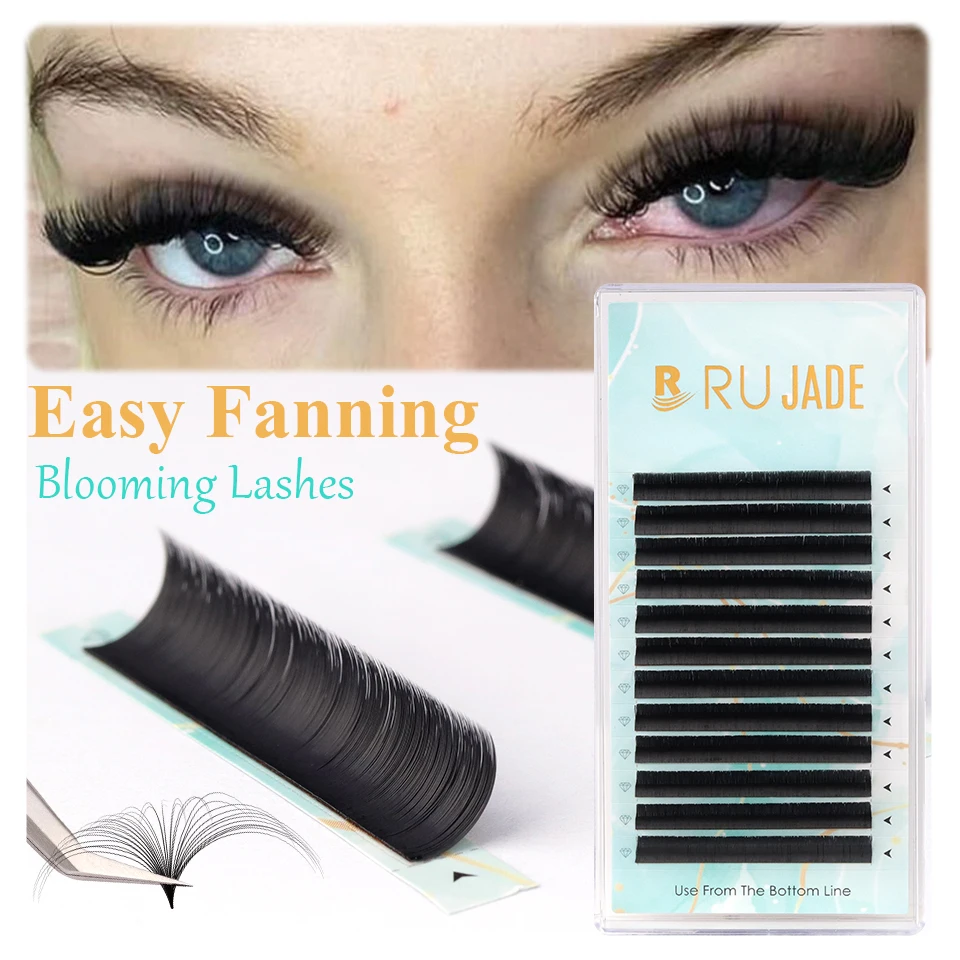 Rujade Wispy Auto Fan Easy Fanning Volume Lashes Automatic Flowering Cashmere Eyelash Extensions Rapid Blooming Auto-Fans Lashes