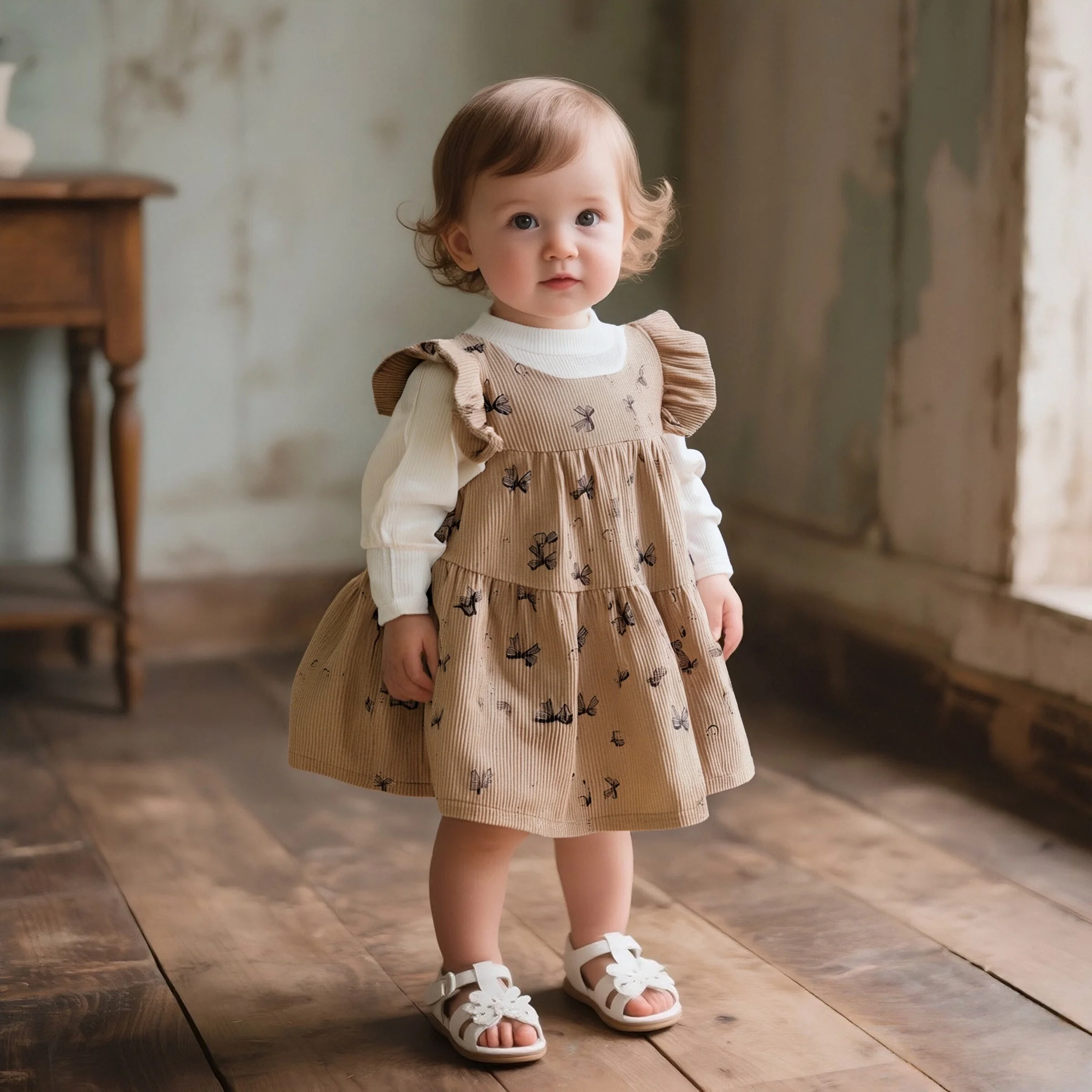 

Girl Dresses Autumn New Long Sleeved Toddler Dress Striped Bow Print Imitating Two Pieces Ruffle Edges Girl Clothes