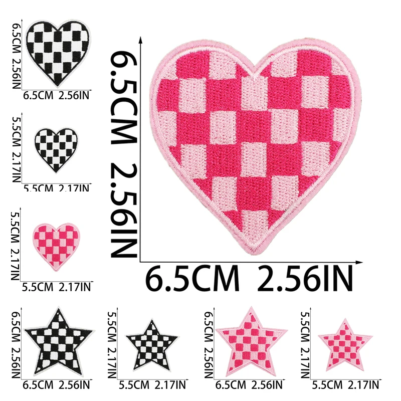 

Black and white checkered heart-shaped Embroider iron on Patches,checkered pentagram Decoration Stickers,children clothing Patch