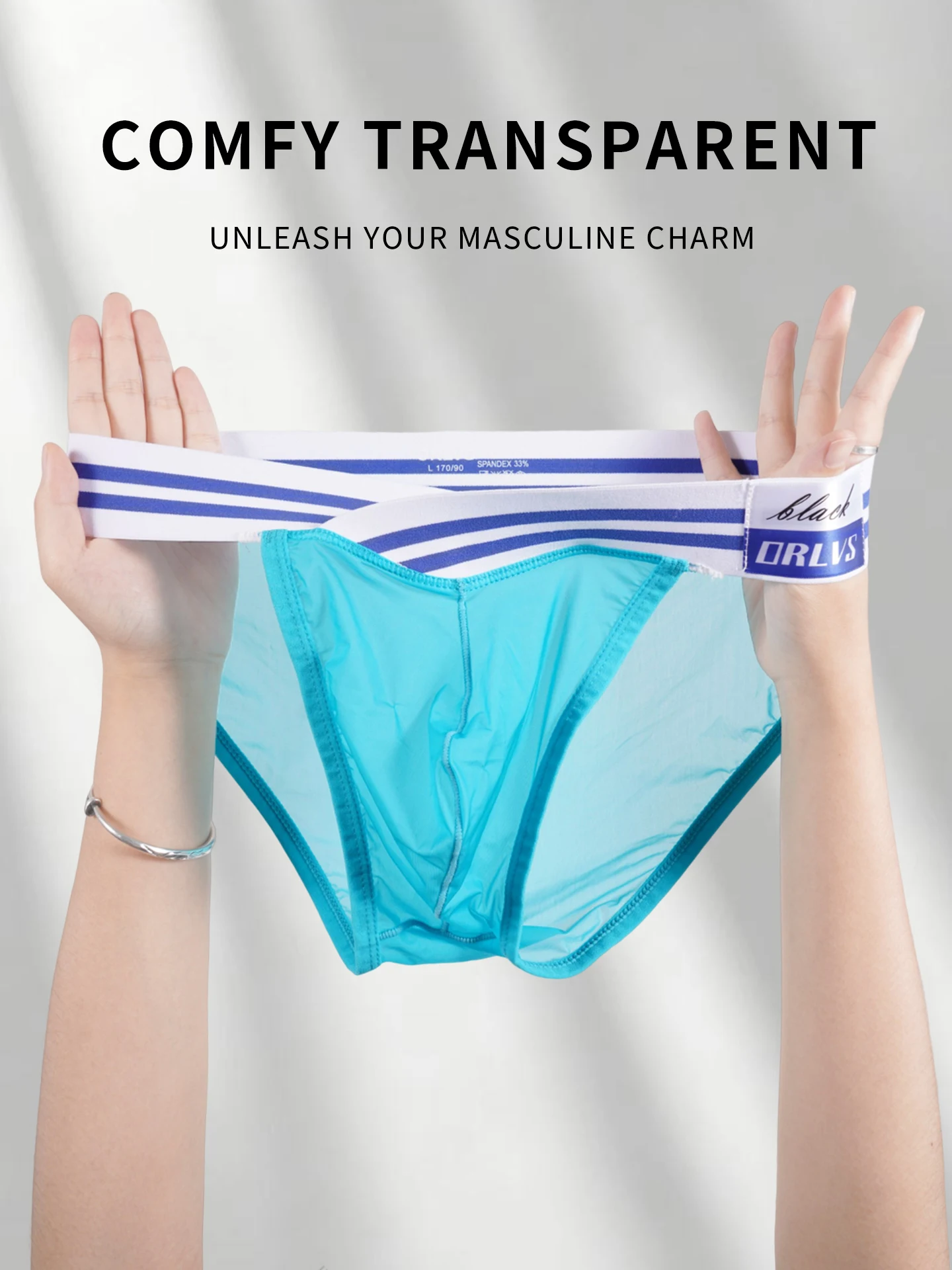 Men's Ice Silk Ultra-Thin Barely-There Mesh Sheer Briefs, Striped V-Shape Elastic Waistband Summer Daily Commute Underwear