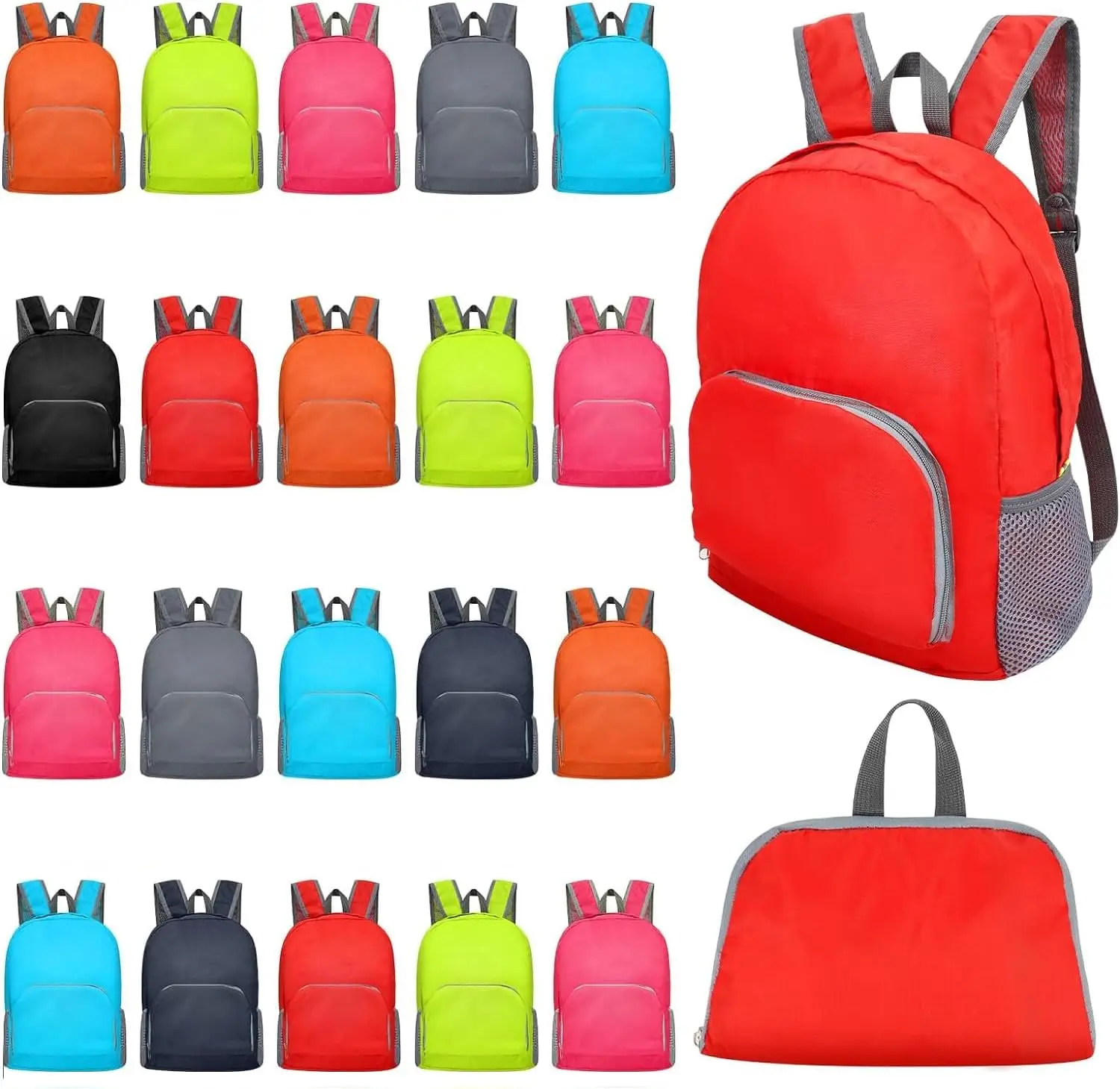 

24 Pcs 17 Inch Foldable Backpacks in Bulk, Colorful Lightweight Book Bags for Travel School Supply