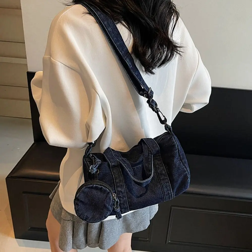 

Fashion American Style Denim Handbag Adjustable Strap Harajuku Denim Shoulder Bag Zipper Retro Underarm Bag Women