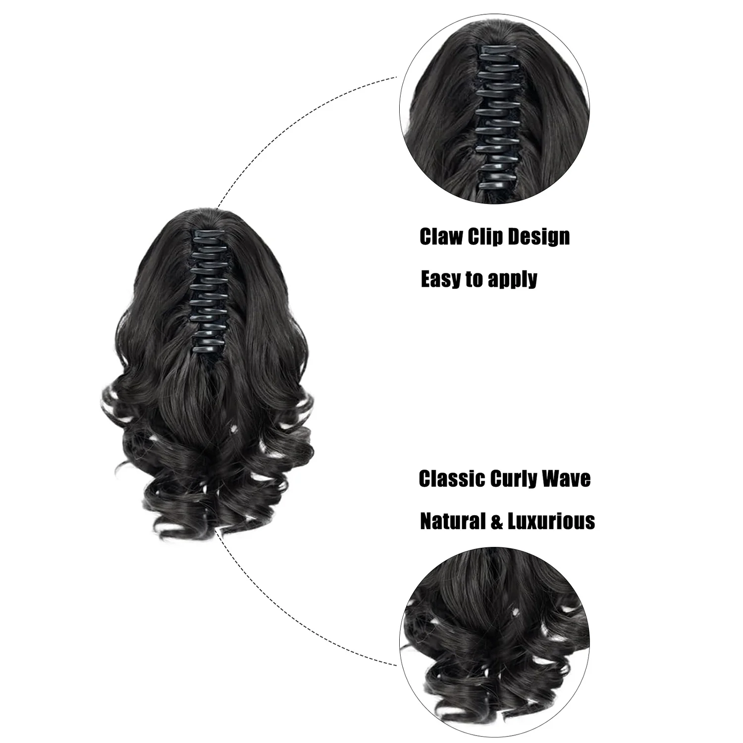 Black Hair Extensions Ponytail for Women 10 Inch Short Ponytail Claw Clip Loose Wavy Ponytail Hair Piece Synthetic Faux Ponytail